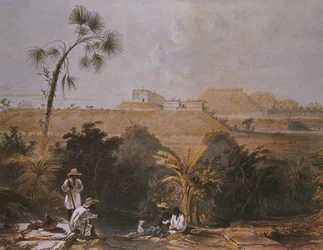 Vista panorámica de Uxmal, Yucatán, México, ilustración de 